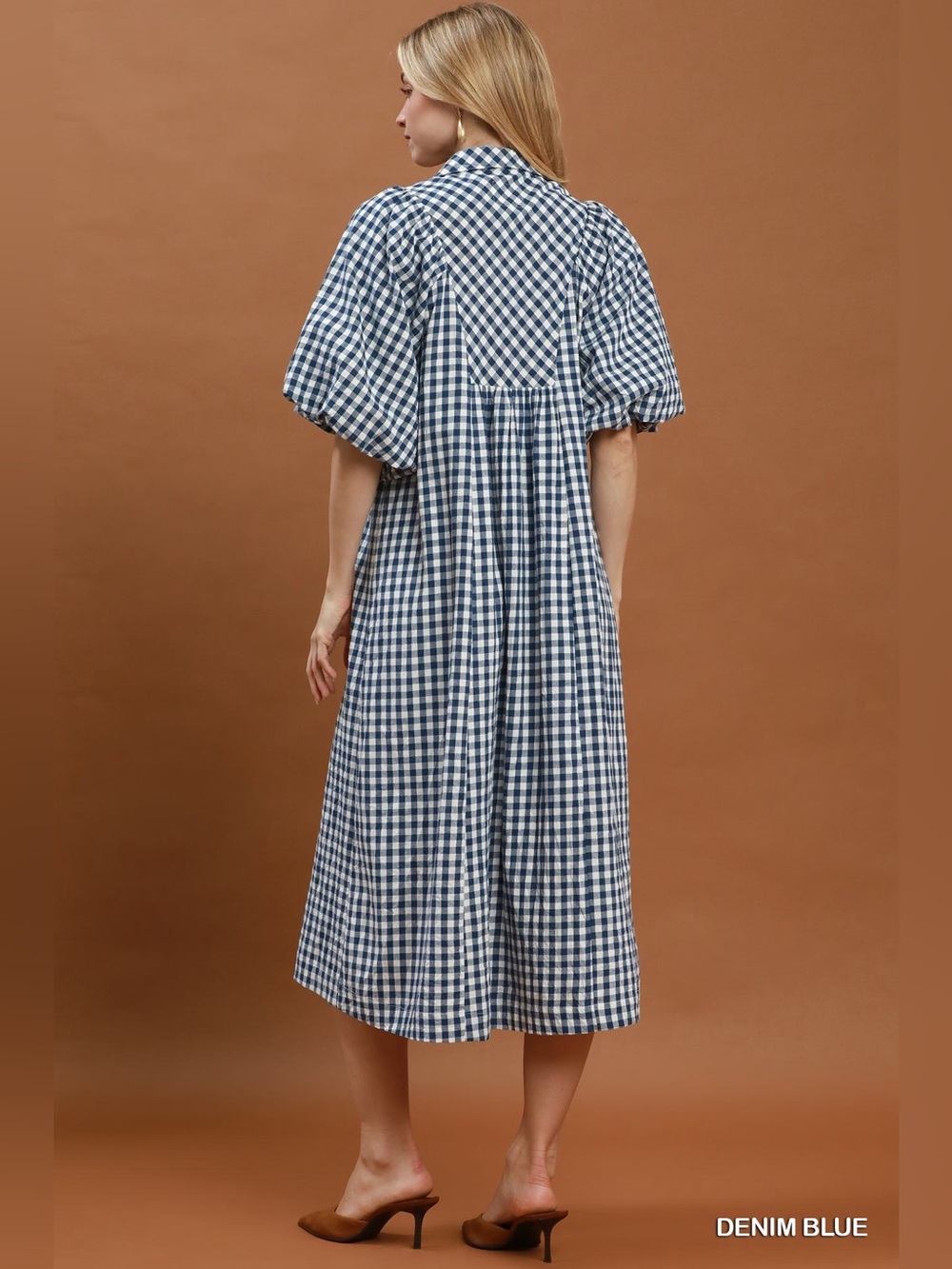 Umgee Puff Sleeve Plaid Midi Dress - Picture 3 of 6